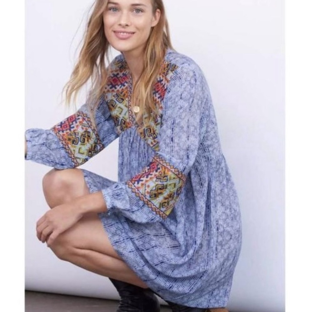 Anthropologie EUC dress tunic embroidered top sleeves, flowy fabric, size M